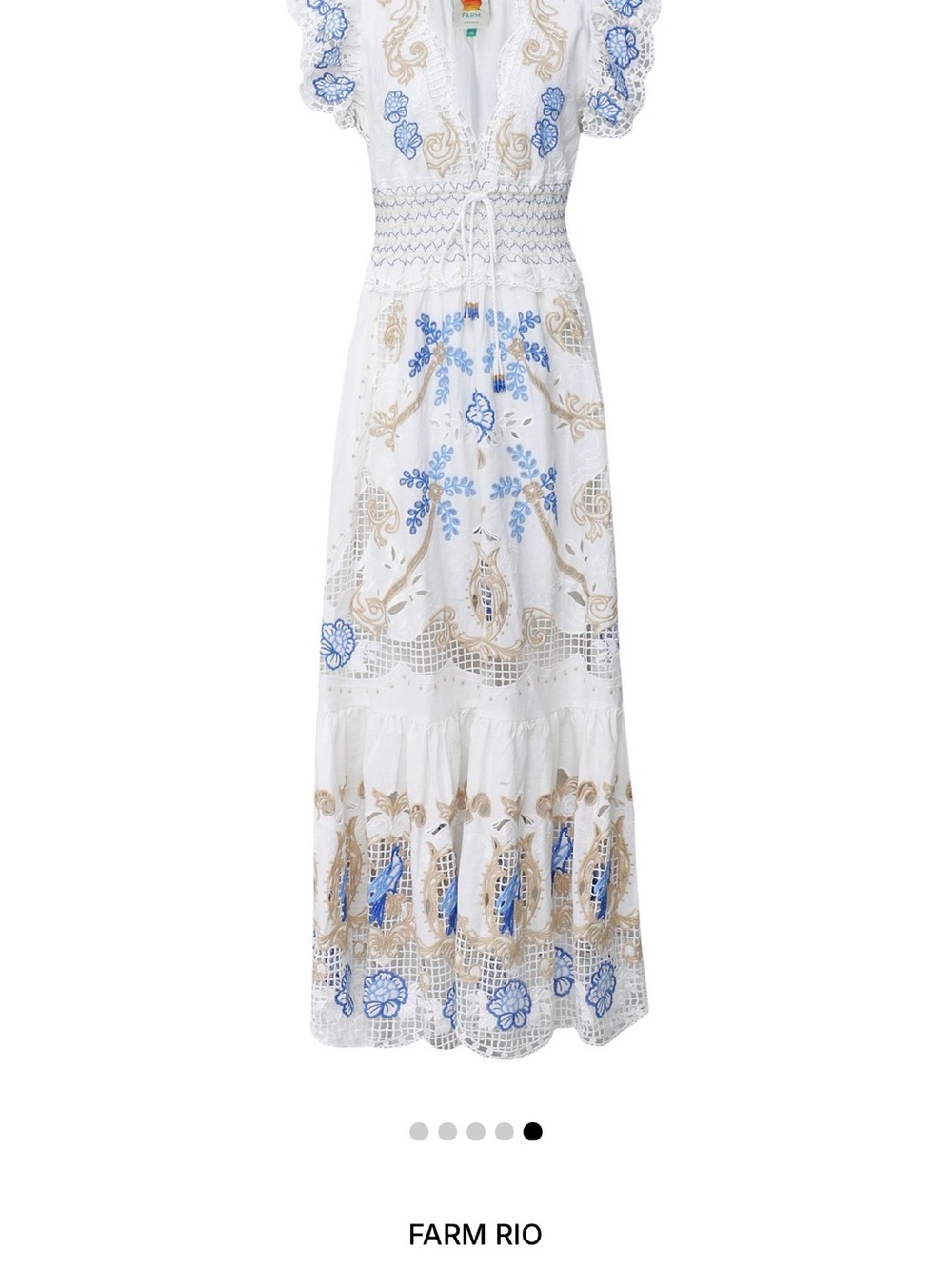 FARM Rio White Maxi Dress with Blue Floral Embroidery - Picture 7 of 11